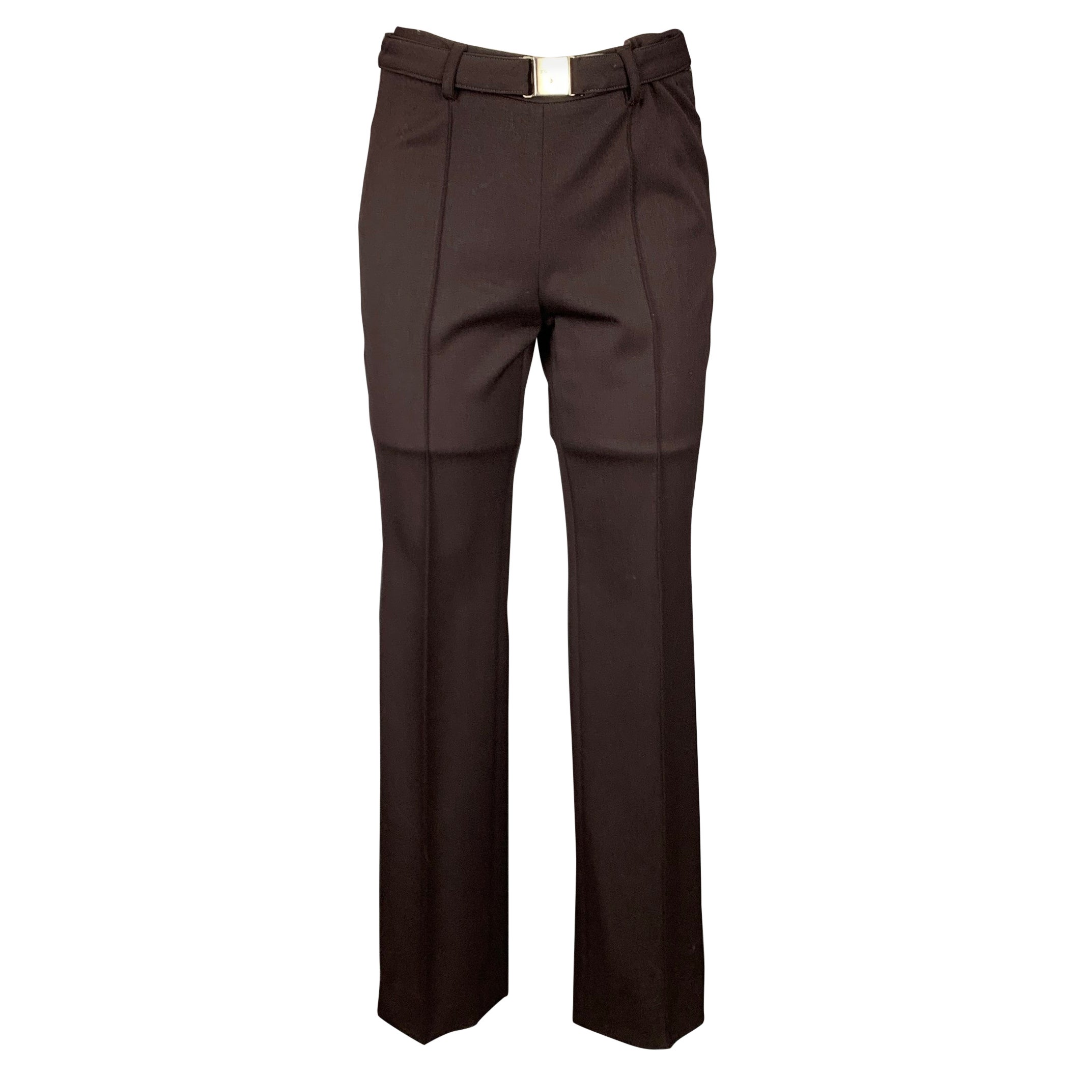 PRADA Size 4 Brown Twill Wool Blend Belted Dress Pants at 1stDibs