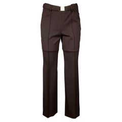 PRADA Size 4 Brown Twill Wool Blend Belted Dress Pants