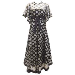 Vintage 1970s Jean Varon black and silver lace dress