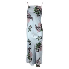 LAKE Size 4 Blue & Green Floral Satin Silk Long Dress