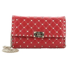 Rockstud Spike Wallet on Chain Quilted Leather Small