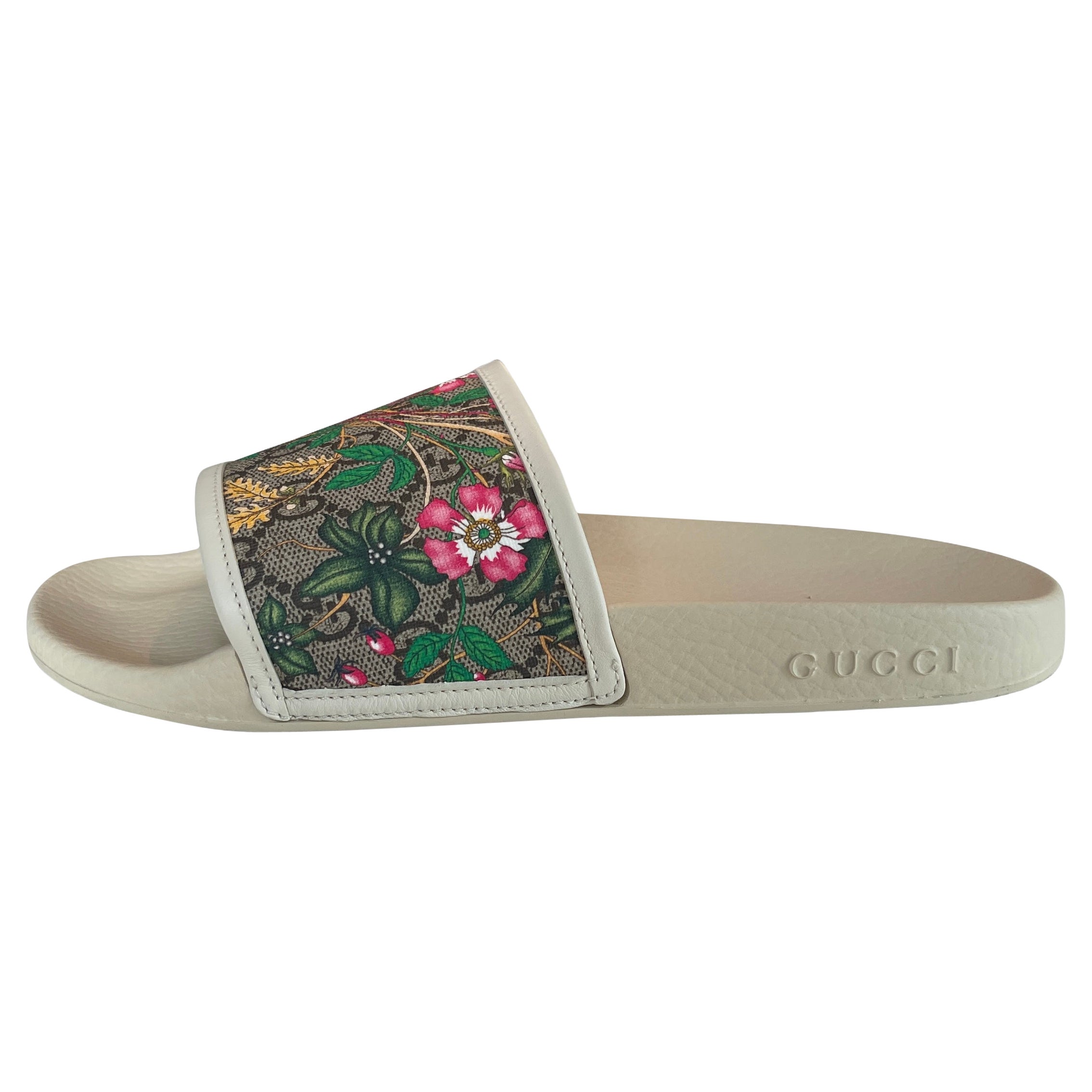 doel Nacht houten Gucci GG Supreme Floral Slide Sandals sz 39 For Sale at 1stDibs