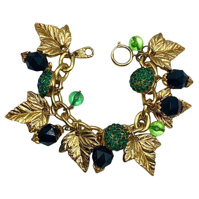 Jacky de G Paris 1980s Gold Leaves & Beads Charm Bracelet.