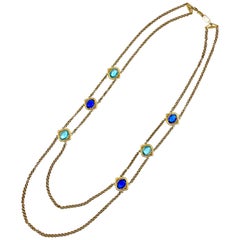 Yves Saint Laurent, YSL Long Double Necklace with Blue Stones