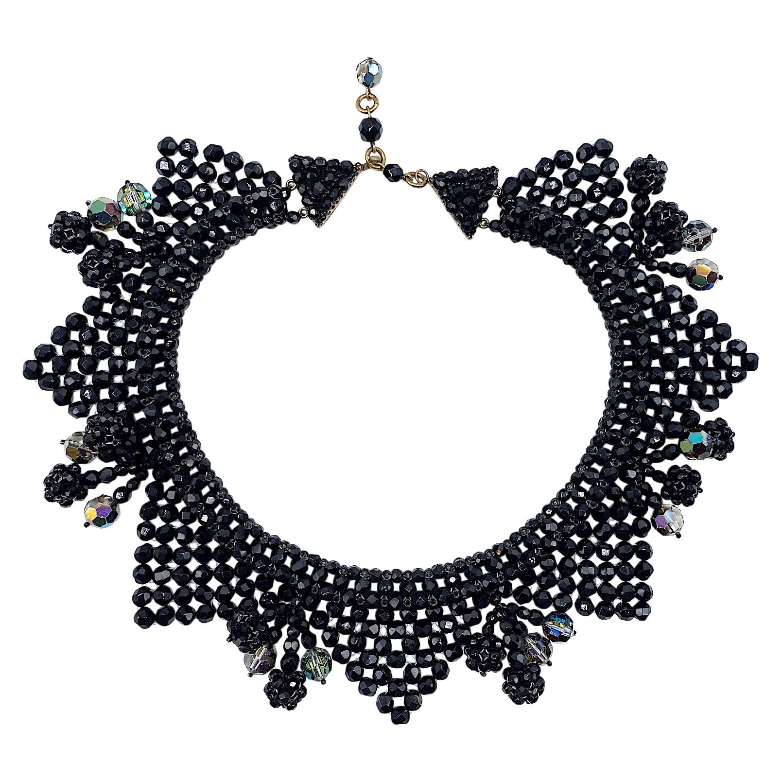 Bijoux Lo.Sa Italian 1950s Black Crystal Bead Woven Necklace
