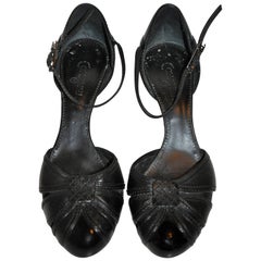 Vintage Chanel Black Textured Calfskin Ankle-Strap Heels