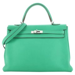 Hermes Kelly Handbag Menthe Clemence with Palladium Hardware 35