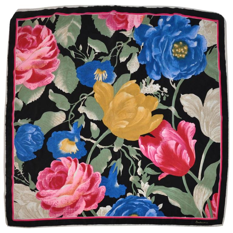 Saldarini (Paris) Bold Multi-Color Abstract Floral Silk Scarf For Sale