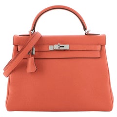 Kelly Handbag Orange Clemence with Palladium Hardware 32