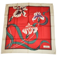 Gucci "Limited Edition" Floral with Beige Border Silk Scarf