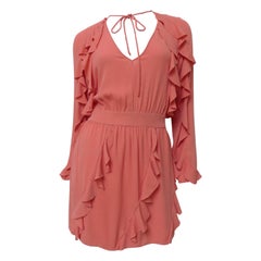 Valentino Coral Silk Ruffle Trim Dress
