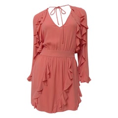 Vestido con volantes de seda coral Valentino