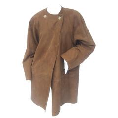 Jaeger Stylish Brown Doeskin Suede Duster Coat ca 1990s 7