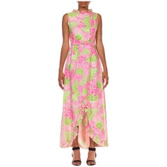 Retro 1960S LILLY PULITZER Style Pink & Green Cotton Sleeveless Maxi Dress 