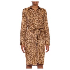2000S RALPH LAUREN Leopard Print Brown Cotton Sateen Safari Shirt Dress