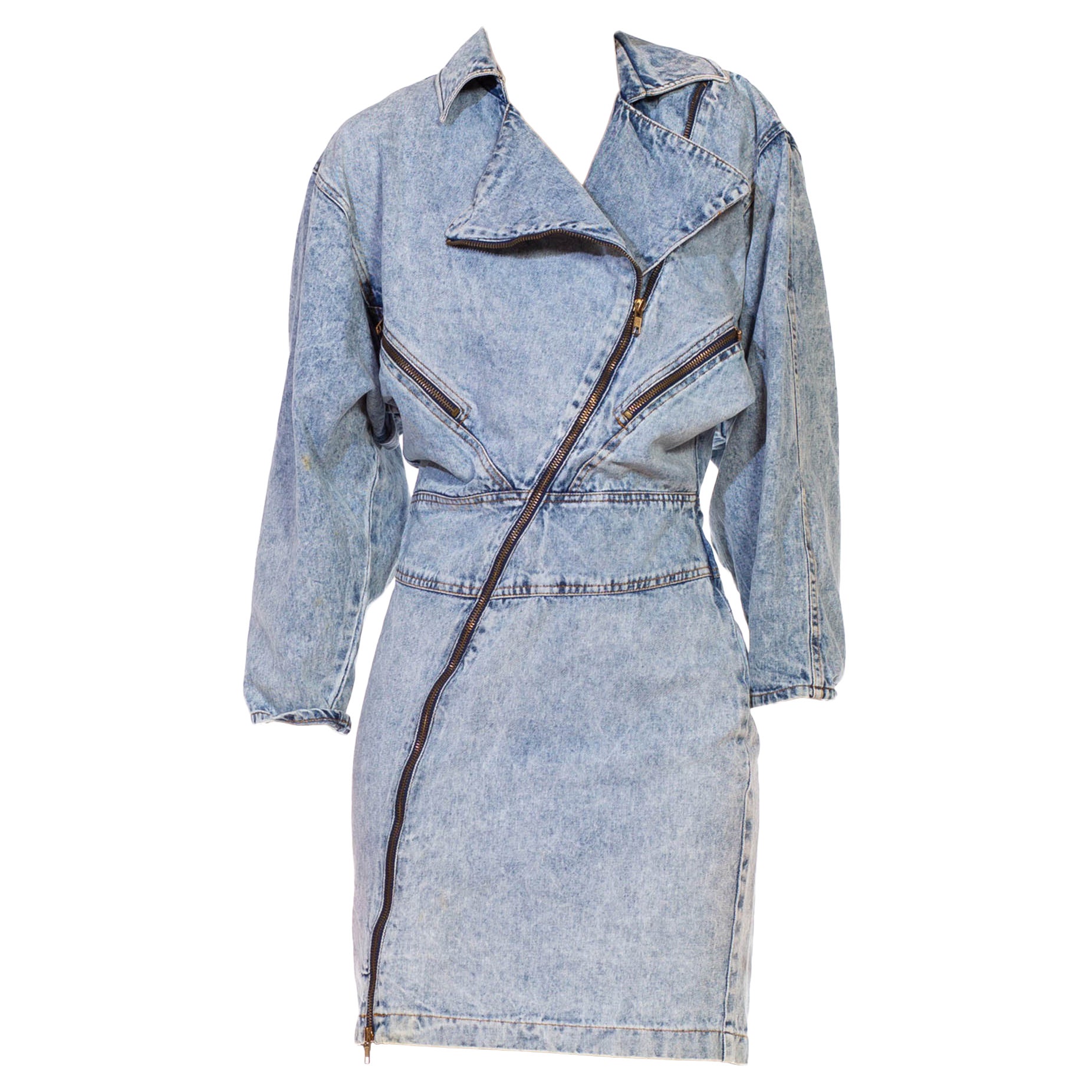 1980S Light Blue Acid Wash  Cotton Denim Alaia Style Dress