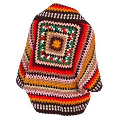 1970S Multicolor Wool Blend Crochet Shawl