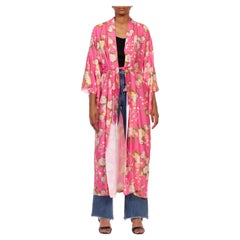 1960S Pink Floral Silk Kimono