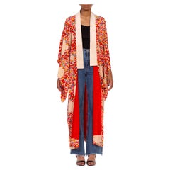 1930S Red Multicolored Floral Kimono