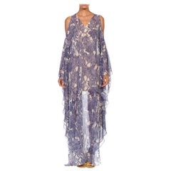 1990S ROBERTO CAVALLI Blue & White  Silk Floral Printed Dress