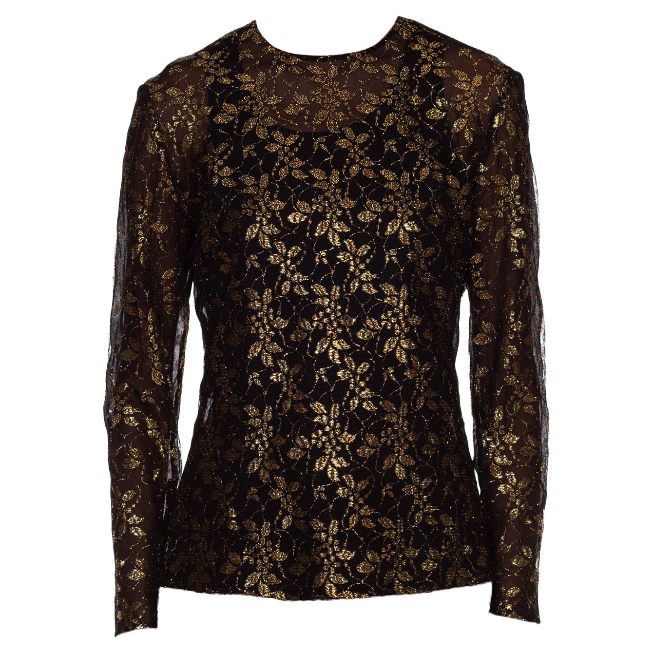 1990er GIANFRANCO FERRE Bluse aus schwarzer und goldener Seidenspitze