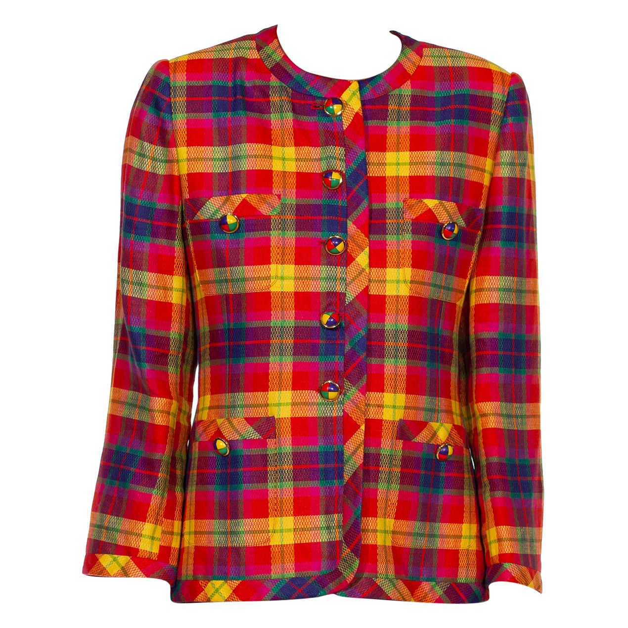 1990S ESCADA Multicolor Linen Plaid Jacket