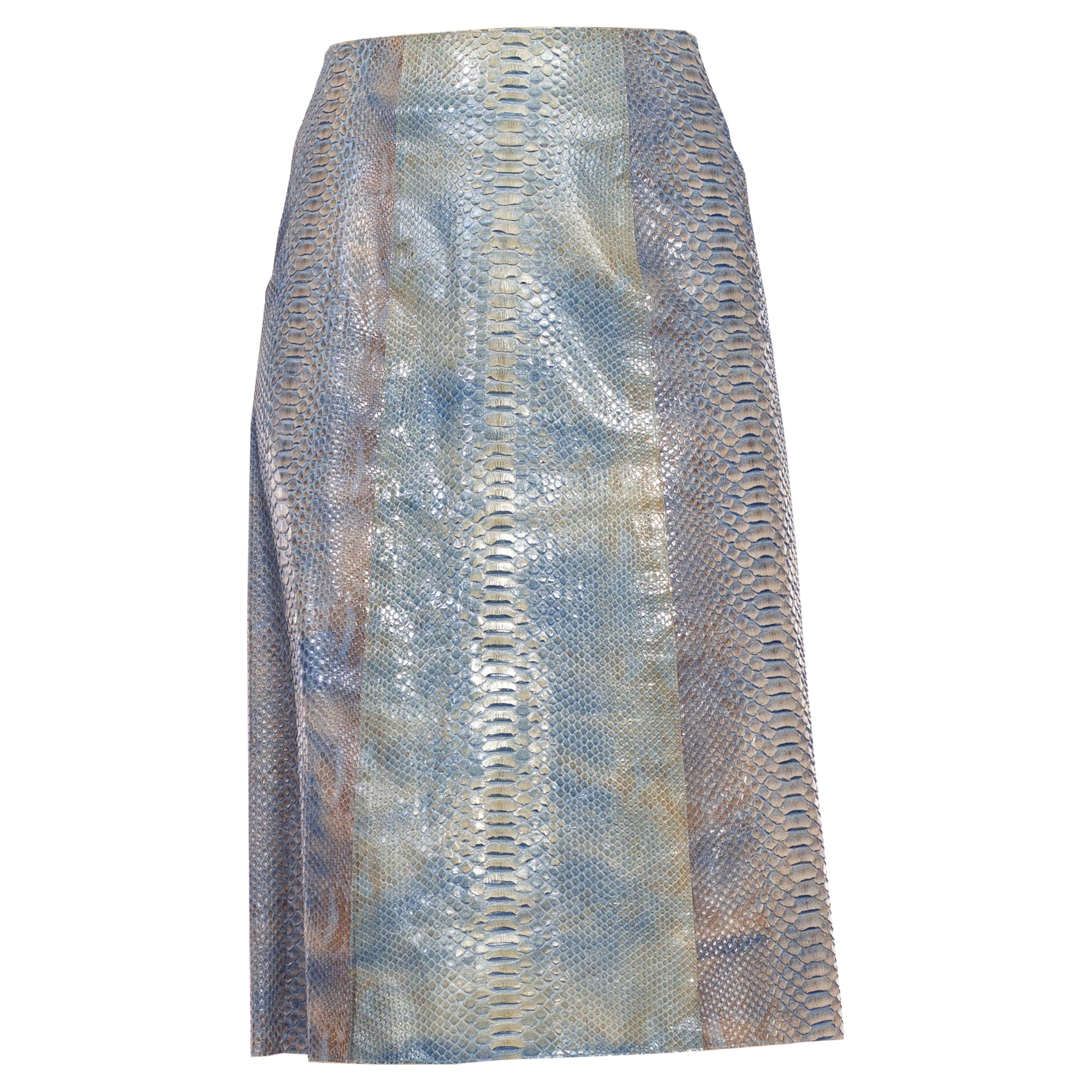 1990S CALVIN KLEIN Light Blue Snake Skin Hand Dyed Pencil Skirt For Sale