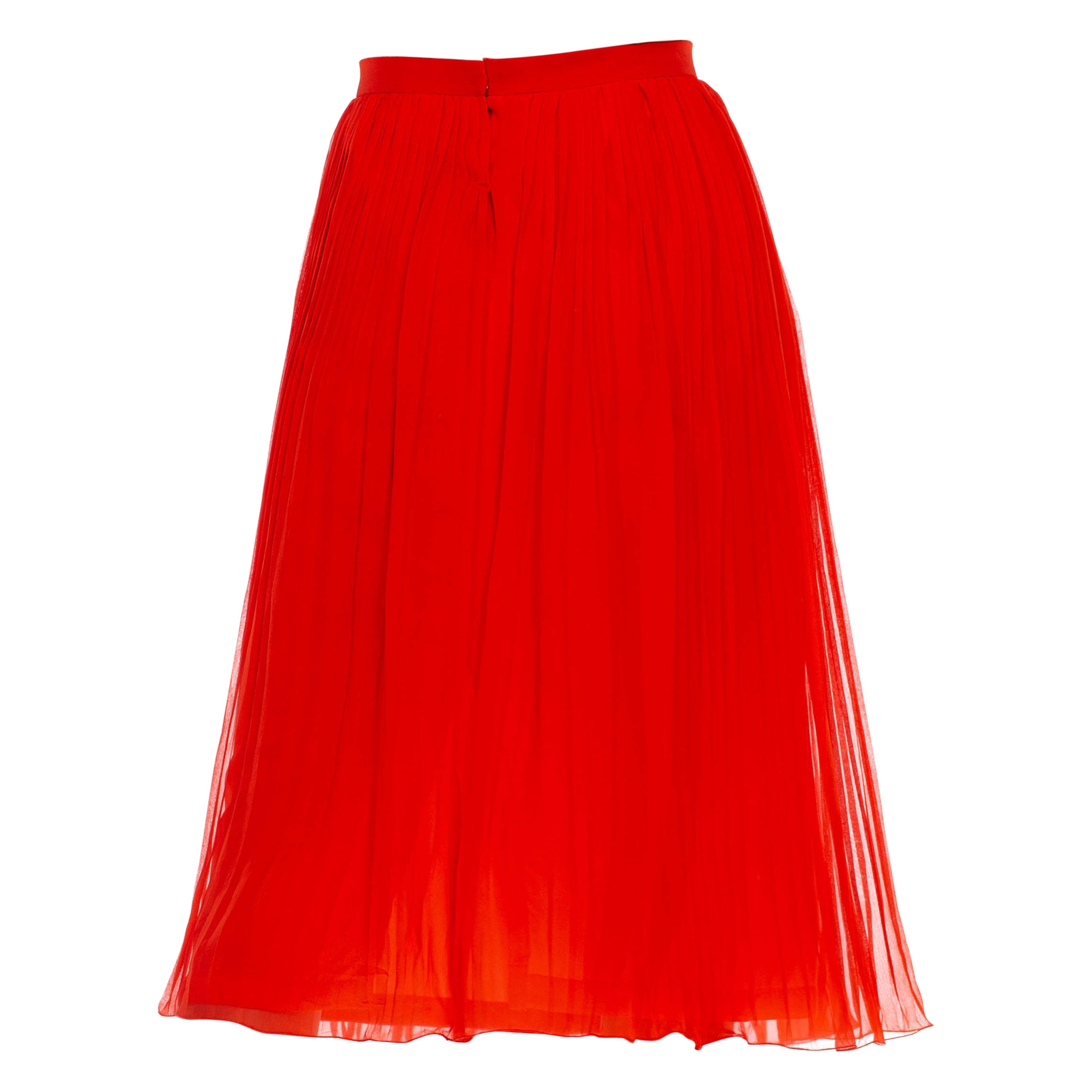 1970S CELINE Persimmon Silk Chiffon Micro Pleated Skirt For Sale