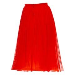 1970S CELINE Persimmon Silk Chiffon Micro Pleated Skirt
