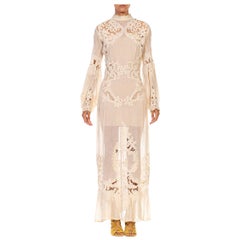 Vintage 1970S Ivory Organic Cotton Victorian Style Handmade Lace Dress