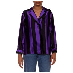 Retro 1980S MARC JACOBS PERRY ELLIS Purple & Black Silk Charmeuse Striped Blazer Styl