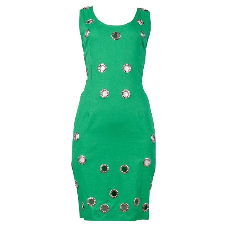 Vintage Alberta Ferretti Green Sleeveless Grommet Shift Dress For Sale at  1stDibs