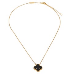 Van Cleef & Arpels Vintage Alhambra Onyx 18k Yellow Gold Pendant Necklace