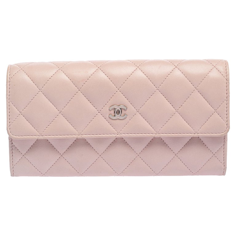 Chanel Light Pink Quilted Leather CC Flap Continental Wallet at