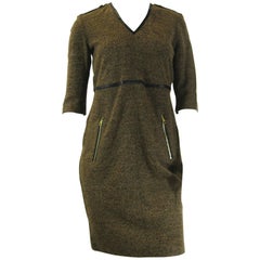 Burberry Brit Brown Woven Knit & Leather Dress