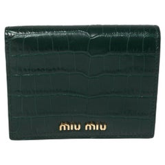 Miu Miu Green Croc Embossed Leather Bifold Wallet