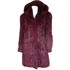 Vintage Burgundy Red Hooded Lapin Fur Coat