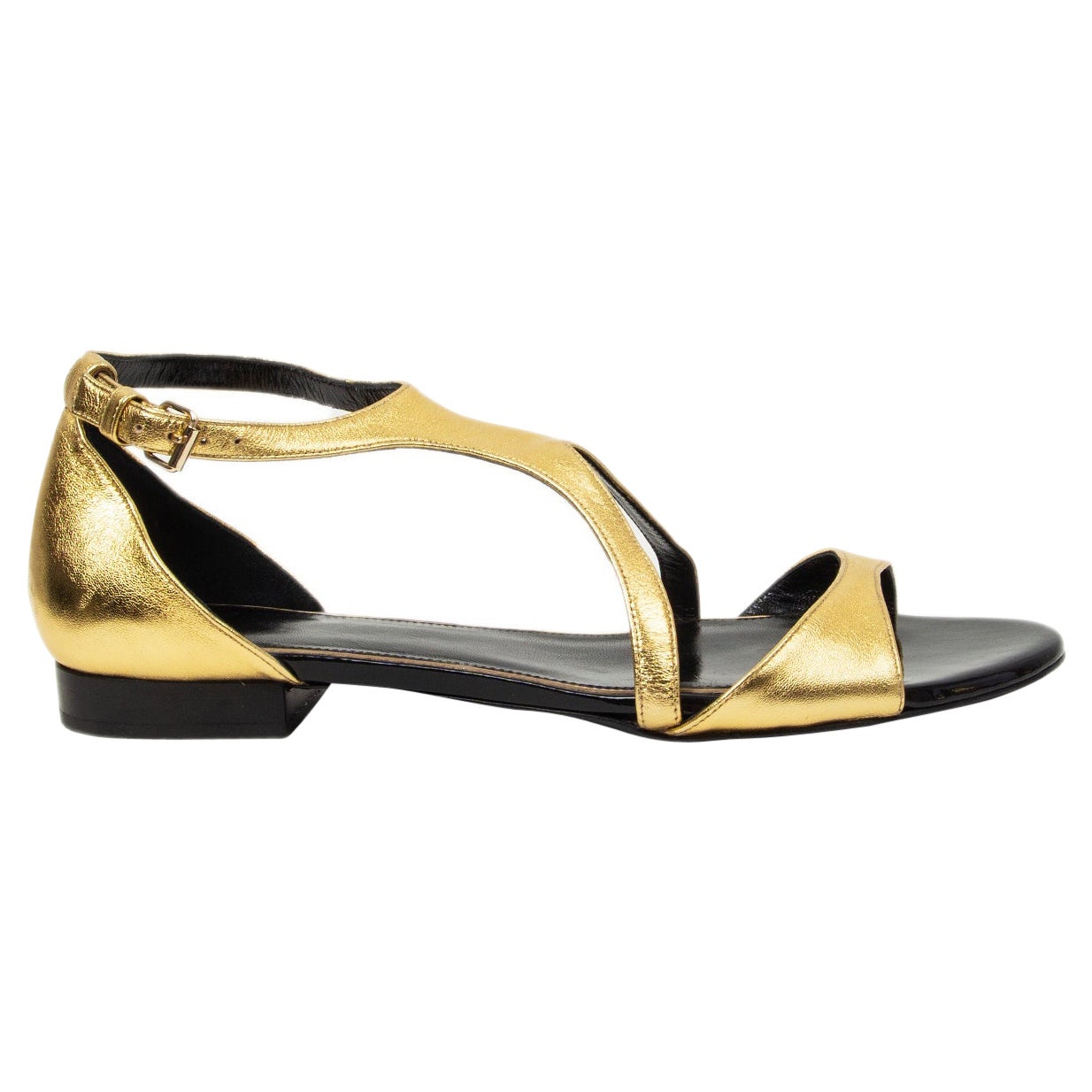 LANVIN gold leather Strap Sandals Shoes 39 For Sale at 1stDibs
