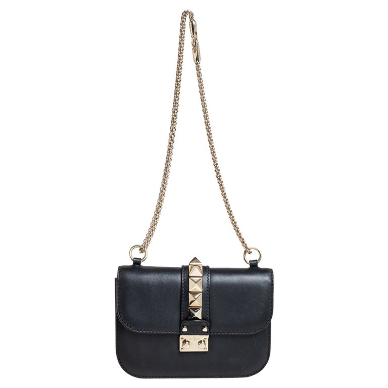Valentino Black Leather Small Glam Lock Chain Shoulder Bag at 1stDibs