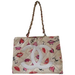 Chanel coated canvas quilted Lips and Kisses Graffiti tote shoulder bag