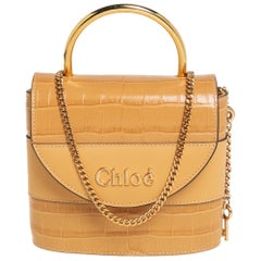 Chloe Beige Croc Embossed Leather Aby Lock Crossbody Bag