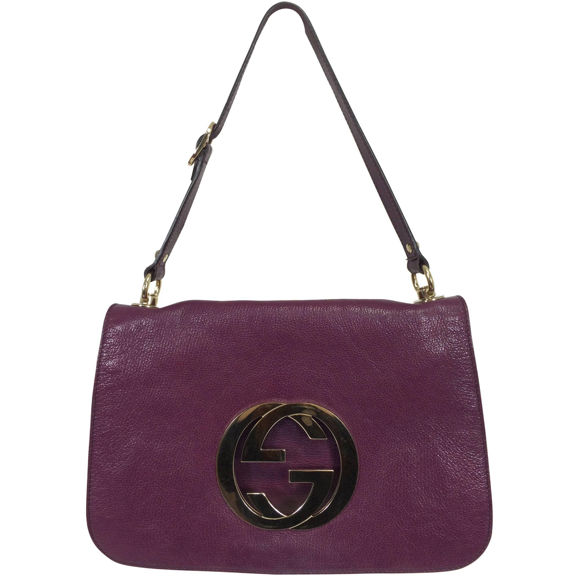 Gucci Blondie rare plum glazed leather shoulder handbag gold hardware