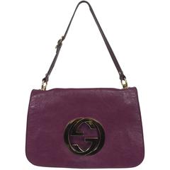Gucci Blondie rare plum glazed leather shoulder handbag gold hardware 2