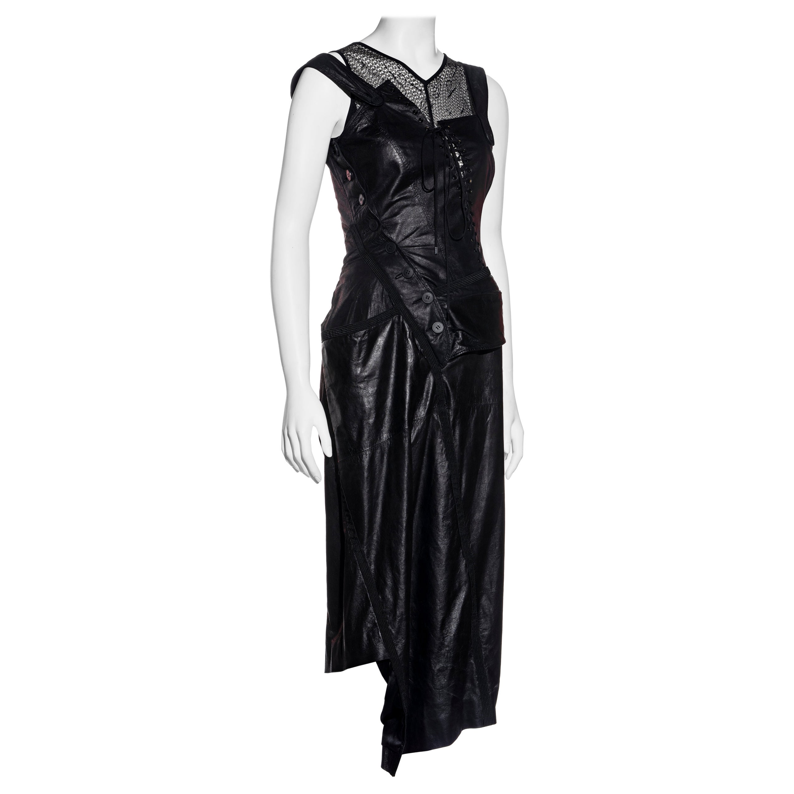 Christian Dior by John Galliano black bias-cut leather dress and vest, ss 2000