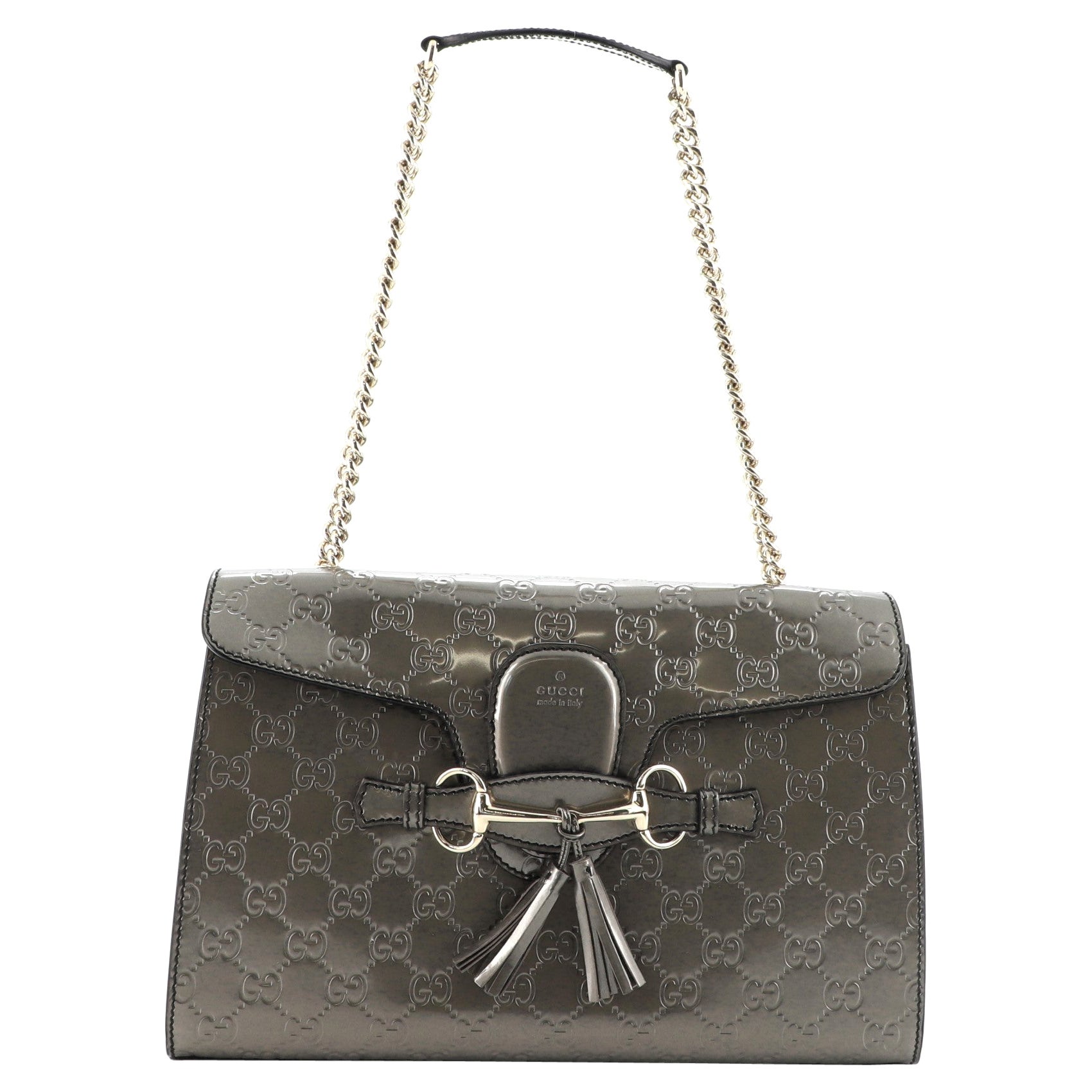 Gucci Emily Chain Flap Shoulder Bag Guccissima Patent Large