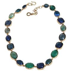Goossens Paris Blue Tinted Rock Crystal Cabochon Necklace