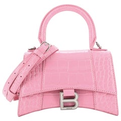Balenciaga Hourglass Top Handle Bag Cuir Embossé Crocodile XS