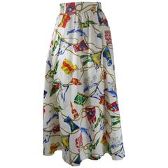 Vintage Hermes Cotton Printed Wrap Skirt Cherubs & Flags