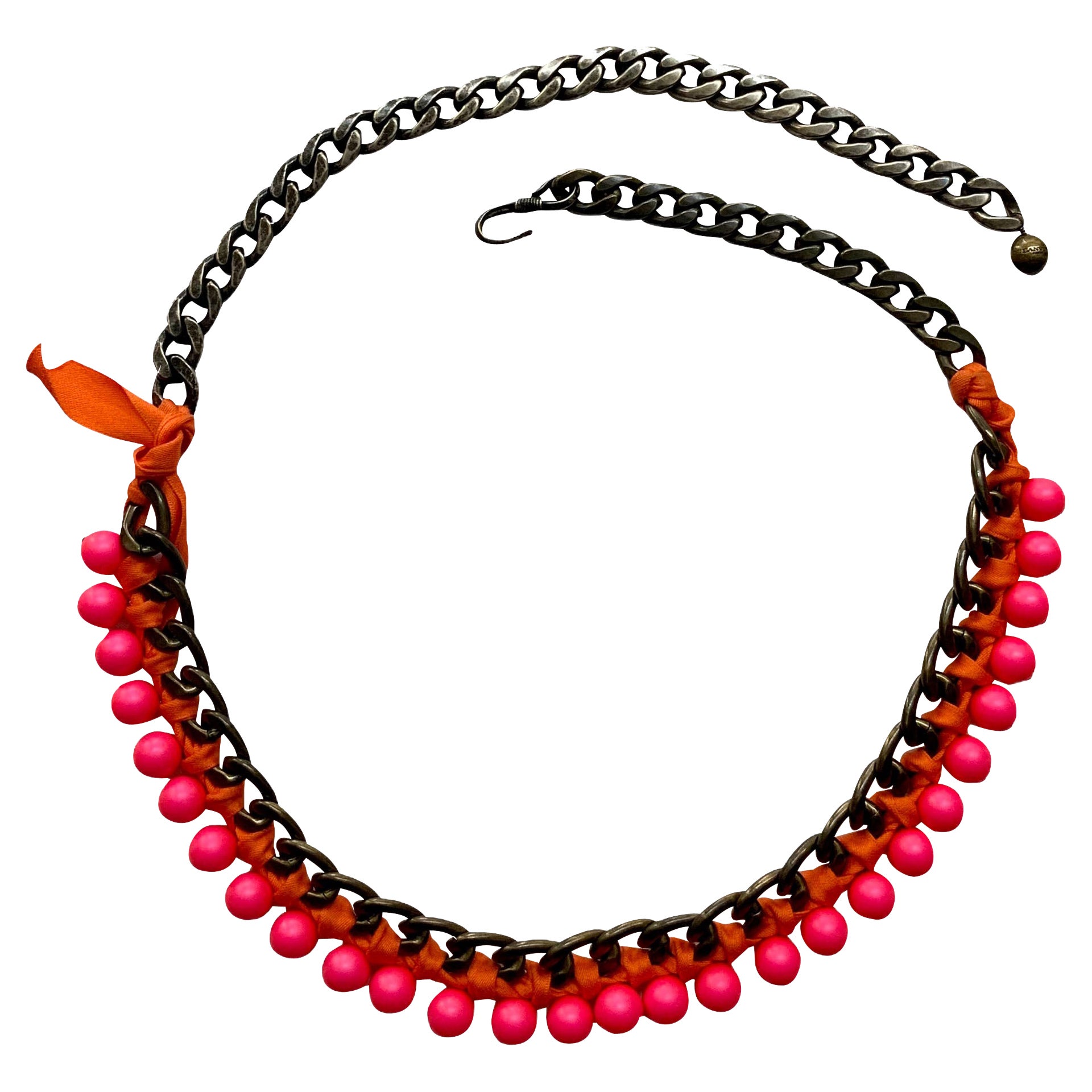 Lanvin by Albert Elbaz Pink Beads & Orange Grosgrain Necklace For Sale