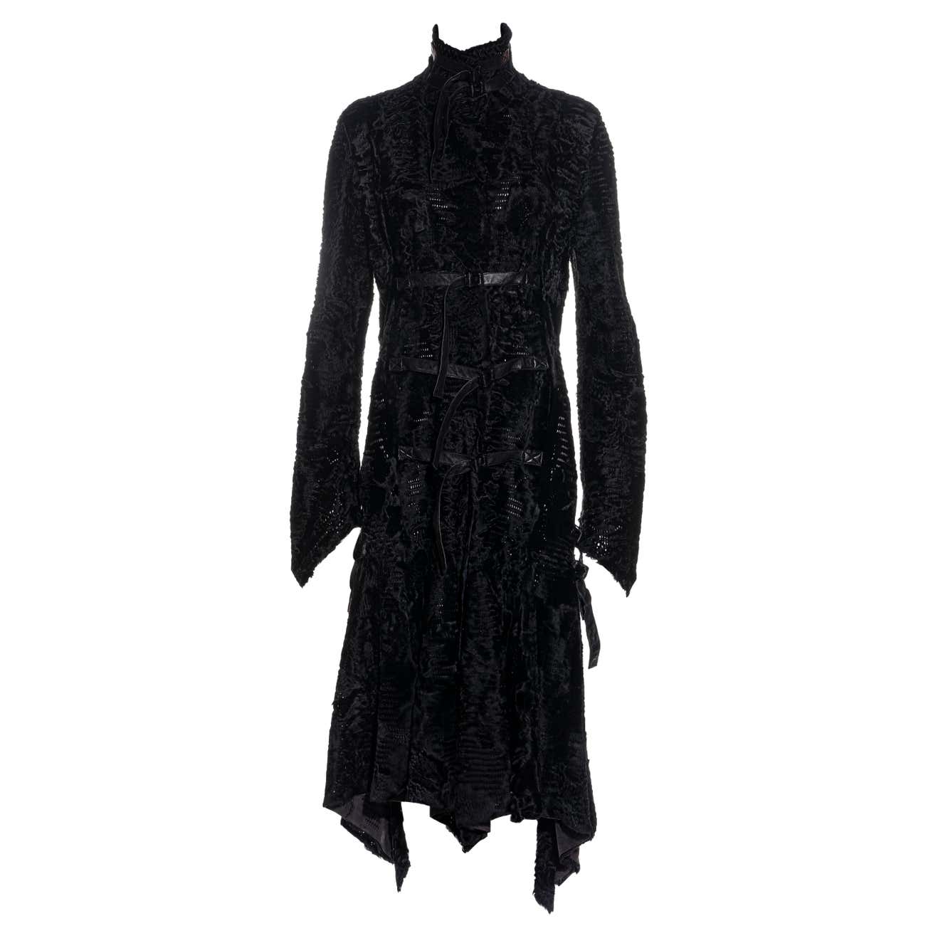 Versace black laser-cut lambskin coat with leather bondage straps, fw ...